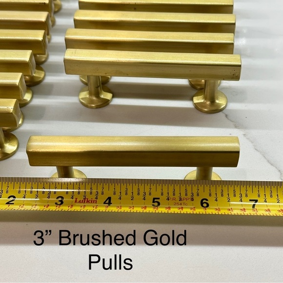 6 - Pack Solid Brass Cabinet Pulls 3” Hole Center (in Brush Gold Finish) - Picture 7 of 12